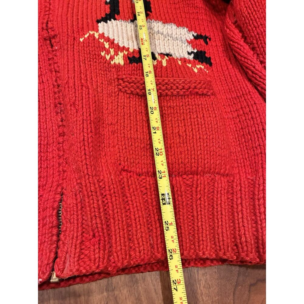 VINTAGE 50s Goose Cowichan 100% Wool Zip Cardigan Sweater Mary Maxim Red - Picture 11 of 16
